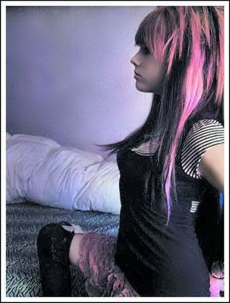 Emo ebony shorts long hair